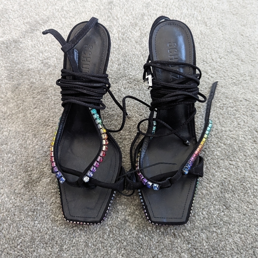 SCHUTZ Vikki Crystal Strappy Heels Sandals Size 8.5